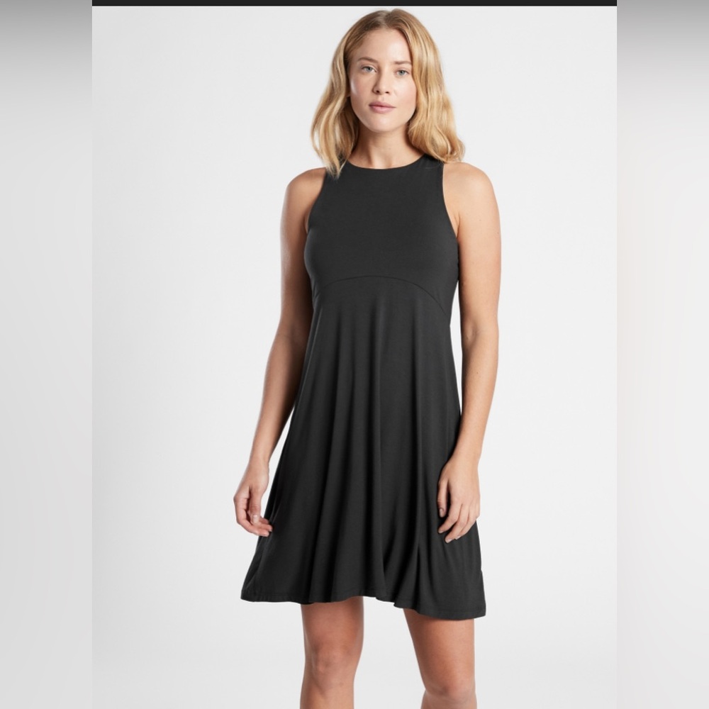 Athleta Santorini Thera Dress Black soft, shelf bra, Sz XXS
